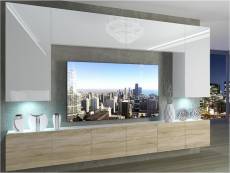 Sillea - ensemble meubles tv + led - unité murale style moderne - largeur 300 cm - mur tv à suspendre - blanc/sonoma