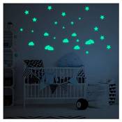Sticker Phosphorescent Nuages et Etoiles - Autocollant Fluorescent et Lumineux Jusqu'à 5 Heures de Suite - Décoration pour Chambre bébé et Enfant - Pa