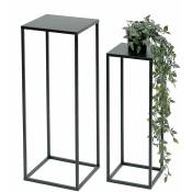Support de fleurs en métal noir, forme carrée, Table d'appoint 96315, Ensemble de 2 supports de fleurs, Moderne, Support de plantes, Support de