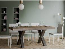 Table extensible 6 à 20 places l 160 à 420 cm bois foncé et pieds métal gris foncé tsara