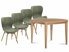Table ronde extensible pieds fuseau d105 + 4 chaises