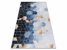 Tapis lavable andre 1216 cube, géométrique antidérapant - bleu 120x170 cm