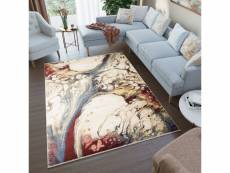 Tapiso tapis salon chambre rivoli moderne crème bleu rouge abstrait coton 200x305 cm BB20A CREAM 2,00*3,05 RIVOLI FPH