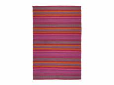 Tulum - tapis en laine à rayures rose 140x200