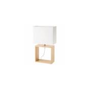Unimasa - Lampe à Poser Rectangulaire Bois Abat-jour Blanc - Hauteur 41cm - Blanc