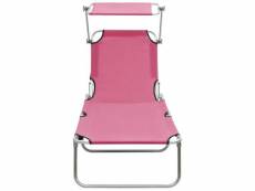 Vidaxl chaise longue pliable avec auvent acier rose