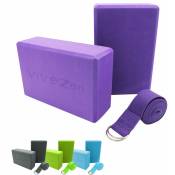 Vivezen - Lot de 2 briques de yoga 23 x 15 x 7,5 cm et sangle de yoga 183 x 3,8 cm - eva - Violet Violet