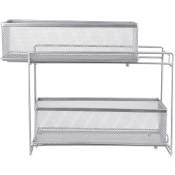 Aqrau - Panier de rangement coulissant en métal à 2 niveaux, Étagère à tiroirs de placard de cuisine, rangement sous évier de cuisine, pour armoire