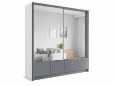 Armoires fonctionnelles - armoire avec tiroirs silu 204 blanc + gris + miroir - armoire avec miroir et porte coulissante, grand espace de rangement, a