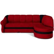 Canapé d'angle droit convertible tissu rouge et noir Sundy 250cm