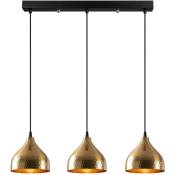 Cotecosy - Suspension 3 ampoules alignées Gakula Métal martelé Noir et Or antique - Vintage
