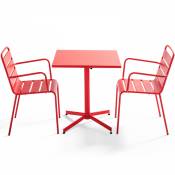 Ensemble table de jardin bistrot et 2 fauteuils métal rouge - Palavas - Rouge