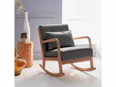 Fauteuil à bascule design en bois et tissu. 1 place. Rocking chair scandinave. Gris foncé