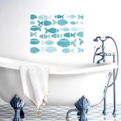 Fresque adhésive décorative 15x15cm x12 poissons aquarelle bleu clair pour carrelage salle d'eau - Décoration murale originale - Bleu