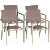 Happy Garden - Lot de 4 chaises en aluminium taupe - textilène taupe - brown