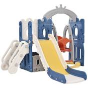 Hommoo - Aire de jeux pour enfants 4 en 1 : toboggan, échelle, balançoire et panier de basket Tour de jeux - bleu