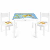Leomark - Table 'Yeti' et 2 chaises enfant Blanche Motif Carte du Monde