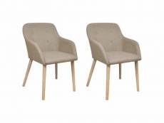 Lot de 2 chaises de salle à manger cuisine design scandinave beige tissu et chêne massif cds020156