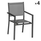Lot de 4 chaises en aluminium anthracite et textilène