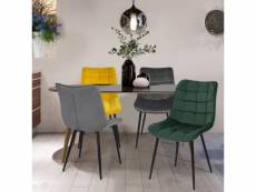 Lot de 4 chaises mady en velours mix color vert, gris clair, gris foncé, jaune