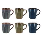Lot de 6 mugs en grès - 3 couleurs assorties 28cl