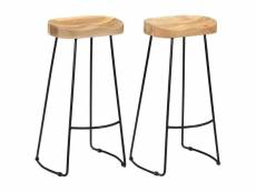 Lot de deux tabourets de bar design chaise siège bois de manguier massif helloshop26 1202071