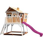 Max Maison Enfant avec Bac à Sable & Toboggan Violet Aire de Jeux pour l'extérieur en marron & blanc Maisonnette / Cabane de Jeu en Bois fsc - Marron