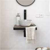 Meuble lave-mains soho plan fin p-serviette face vasque blanche + robinet - Décor chêne