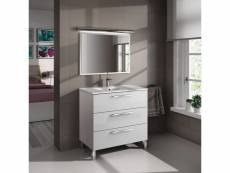 Meuble sous-vasque à trois tiroirs avec miroir avec cadre, couleur blanc brillant, 80 x 86 x 45 cm. 8052773474221