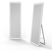 Miroir sur pied rectangulaire 50 x 160cm, Miroir lumineux 3 Couleurs + Dimmable