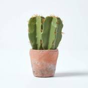 Petit cactus artificiel en pot en terracotta, 17 cm - Vert - Homescapes