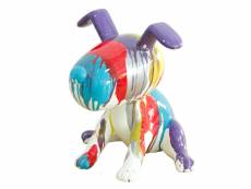 Statue chien assis avec coulures multicolores h25 cm