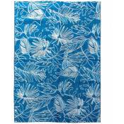 Tapis extérieur/intérieur 160 x 230 bleu canard avec motif exotique blanc - Bleu