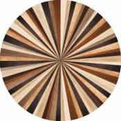 Tapis vinyle rond imitation bois multicolore en forme
