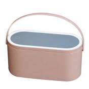 Universal Boîte de cosmétique de voyage avec miroir de lumière LED, boîte de cosmétique rose, organisateur de cosmétiques.