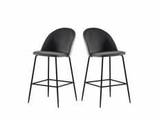 Vitikko - lot de 2 fauteuils de bar 65cm en velours et pieds noirs - couleur - gris