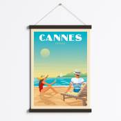 Affiche Cannes France + Cadre Magnétique (Bois Noir)