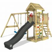 Aire de jeux Portique bois MultiFlyer Toit en bois avec balançoire et toboggan Maison enfant exterieur avec bac à sable, échelle d'escalade &