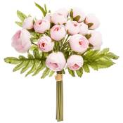 Bouquet de 18 mini camélias artificiels rose H30cm