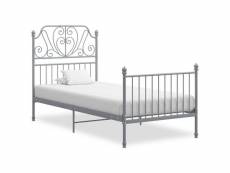 Cadre de lit gris métal et contreplaqué 100x200 cm