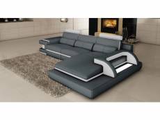 Canapé d'angle cuir gris et blanc design avec lumière