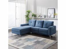 Canape - sofa - divan canapé d'angle gauche avec 1 place relax électrique + coffre - tissu bleu - l 260 x p 51 x h 90 cm - franklin
