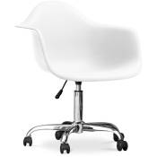 Chaise de bureau avec accoudoirs - Chaise de bureau à roulettes - Weston Blanc - Acier, PP, Plastique, Metal, Nylon - Blanc