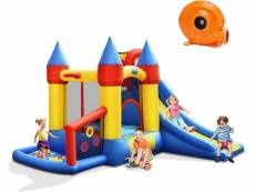 Costway château gonflable, toboggan gonflable avec zone de saut et balles oceaniques pour 4 enfants de 3 a 10 ans,parc gonflable aire de jeux gonflabl