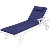 Coussin de chaise longue d'extérieur, Matelas transat confortable et pliable avec appui-tête, coussin de chaise longue de jardin - Bleu marine