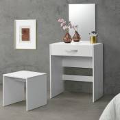 [en.casa] - Tabletta Table pour la chambre de la chambre avec tiroir miroir et tabouret blanc
