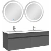 Ensemble meubles Salle de Bain double vasque 120cm + rond miroir lumineux Anthracite