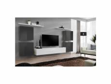 Ensemble mural - switch iv - 1 vitrine - 1 banc tv - 2 étagères - blanc et graphite - modèle 2