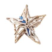 Étoile décorative en bois séché crème et bleu D37