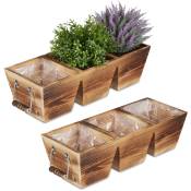 Jardinière à 3 compartiments, en bois, avec film, design vintage, hlp : env. 12,5 x 43,5 x 17,5 cm, nature - Relaxdays
